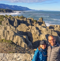 Couple at Punakaiki Pancake Rocks and Blowholes, Porarari National Park West Coast New Zealand