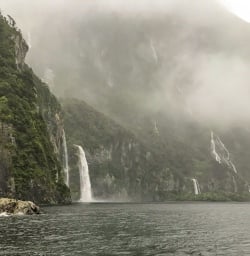 Boats exploring Milford Sound