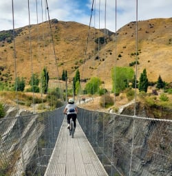2. Crossing swing bridge on Arrowtown to Gibbston trail