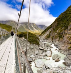 2. Crossing swing bridge on the Hooker Valley Track