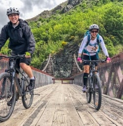 Biking on Kawarau bridge, Otago New Zealand