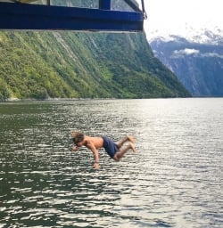 Flipping into Milford Sound waters