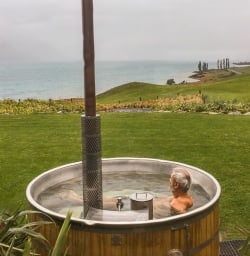 Outdoor bath at Lake Ohau Quarters, Canterbury New Zealand