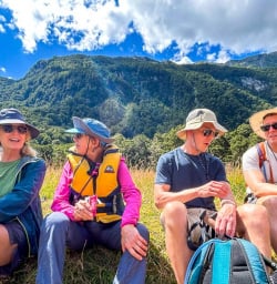 Guests on Wilderness Jet boat in Mount Aspiring National Park 130124 3