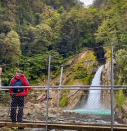 Guests take in beautiful waterfall Milford Track