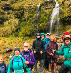 4. Whole group picture infront of waterfall Tongariro