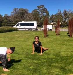 Stretching at Wairau river, Marlborough New Zealand