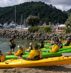 About to kayak at Picton, Marlborough Sounds New Zealand