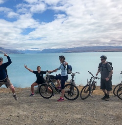 Biking group at Lake Pukaki, Canterbury New Zealand