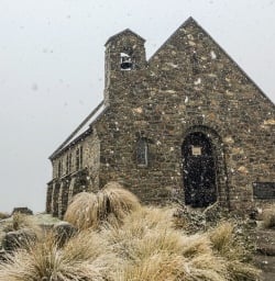 Church of the Good Shepherd under snow, Canterbury New Zealand
