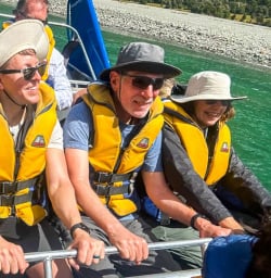 Guests on Wilderness Jet boat in Mount Aspiring National Park 130124 4