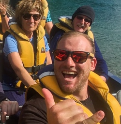 Selfie on Jetboat at Wilkin river, Otago New Zealand