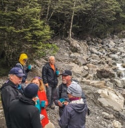 Group at Arthurs Pass river, Canterbury New Zealand