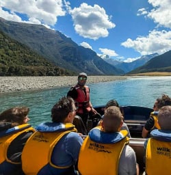 Guests on Wilderness Jet boat in Mount Aspiring National Park 130124 1