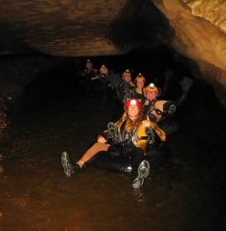 All linked up ready to raft the Nile River with super guide Grace taking the lead