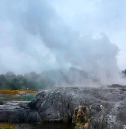 The team had a steaming day visiting the geysers in Rotorua