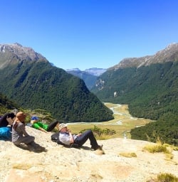 rest at routeburn track valley new zealand