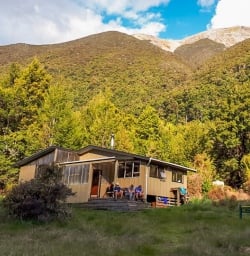 Group at Lakehead Hut in Nelson, Tasman New Zealand