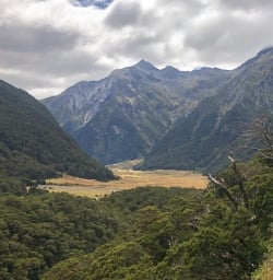 Guests above the Routeburn Track valley, Otago New Zealand