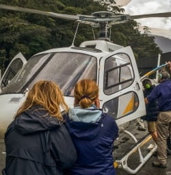Helcopter boarding at Milford Sound, Fiordland New Zealand