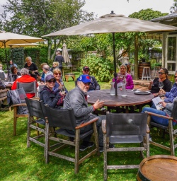 Group having an outdoor lunch in New Zealand
