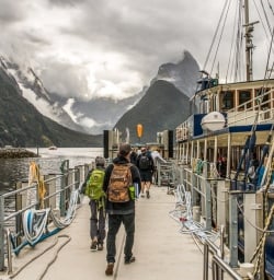 Taking boat at Milford Sound, Fiordland National Park Southland New Zealand