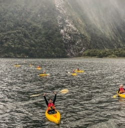 Kayaking at Milford Sound, Fiordland New Zealand