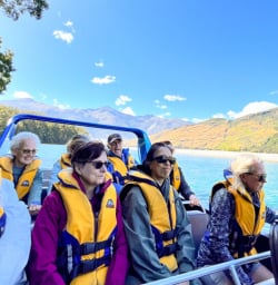 Guests and driver on jet boat Pure South 12 Feb 23
