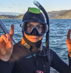 Getting ready to swim with dolphins in Kaikoura, New Zealand
