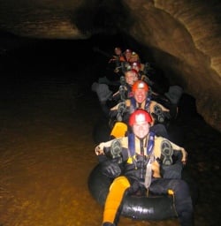 Queued up While Rafting in Nile River's Glowworm Caves