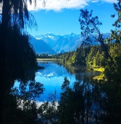 The team were lucky to catch this stunning reflection on Lake Matheson