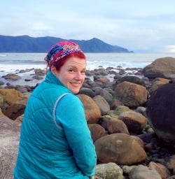 Hiker at Martins Bay seal colony