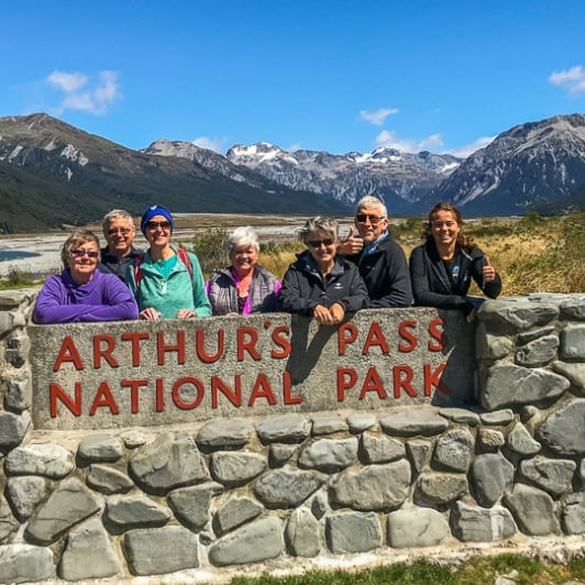 Group at Arthurs Pass National Park, Canterbury New Zealand