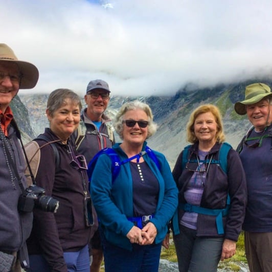 Group hiking Hooker Valley