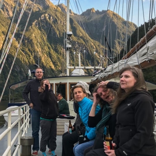 Group on the boat at Milford Sound, Fiordland Southland New Zealand