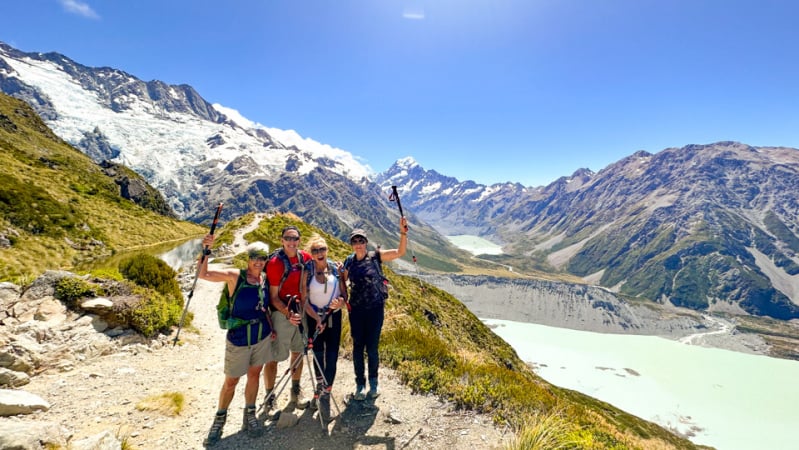 Our guests on the Sealy Tarns Track, Aoraki/Mt Cook National Park, in February. 
