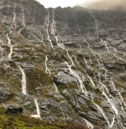 Beautiful waterfalls in Milford Sound