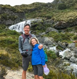 Couple at Routeburn Track Falls, Otago New Zealand