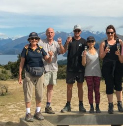 Group having a drink at Crown Range, Otago New Zealand
