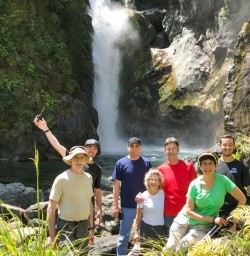 Group at Hidden Falls, Hollyford Track, Fiordland National Park Southland New Zealand