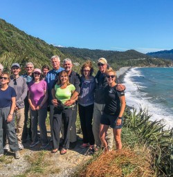Group at Punakaiki Pancake Rocks and Blowholes, Porarari National Park West Coast New Zealand