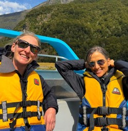 guests and guide Holly on jet boat in mt aspiring national park PS09MAR26