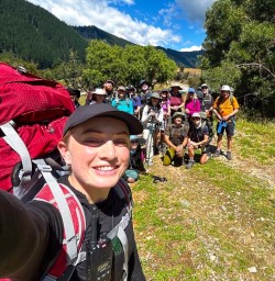guests and guides Toni and Connor hike Nydia Track KC19JAN26