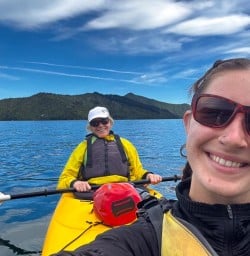 guide chloe and guest kayaking in Queen Charlotte Sound MP02FEb26