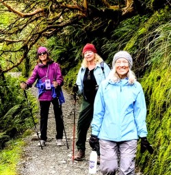 happy guests explore forests in fiordland national park MP02MAr26