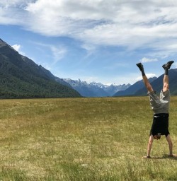 Headstand at Eglinton Valley, Fiordland National Park Southland New Zealand