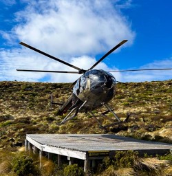 helicopter at the luxmore hut