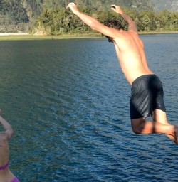 Jumping from Boat at Milford Sound, Fiordland National Park Southland New Zealand