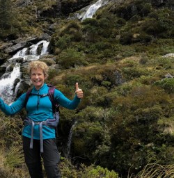 Lady at Routeburn Track Falls, Otago New Zealand