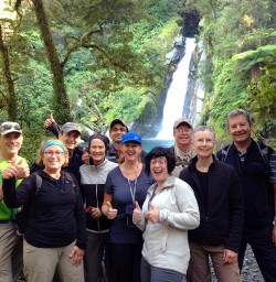 hiking group at giants gate falls on the milford track